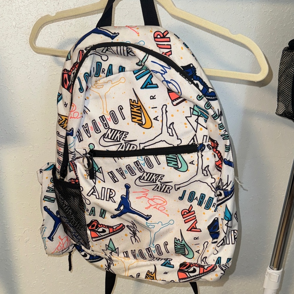 Nike White and Blue Graphic Backpack